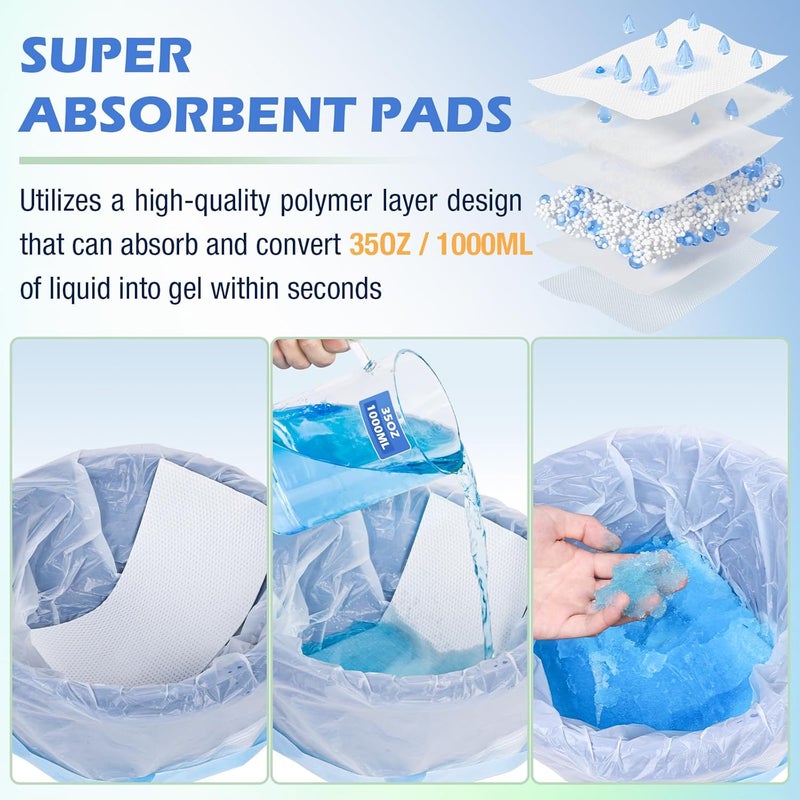 CHMI 150 Pack Commode Liners with Absorbent Pads，150 Disposable Commode Bags and 150 Pads,Universal Fit All Standard Toilet Chair Bucket， Bucket Toilet，Portable Commode Poop Bags for Commode Chair - Image 4